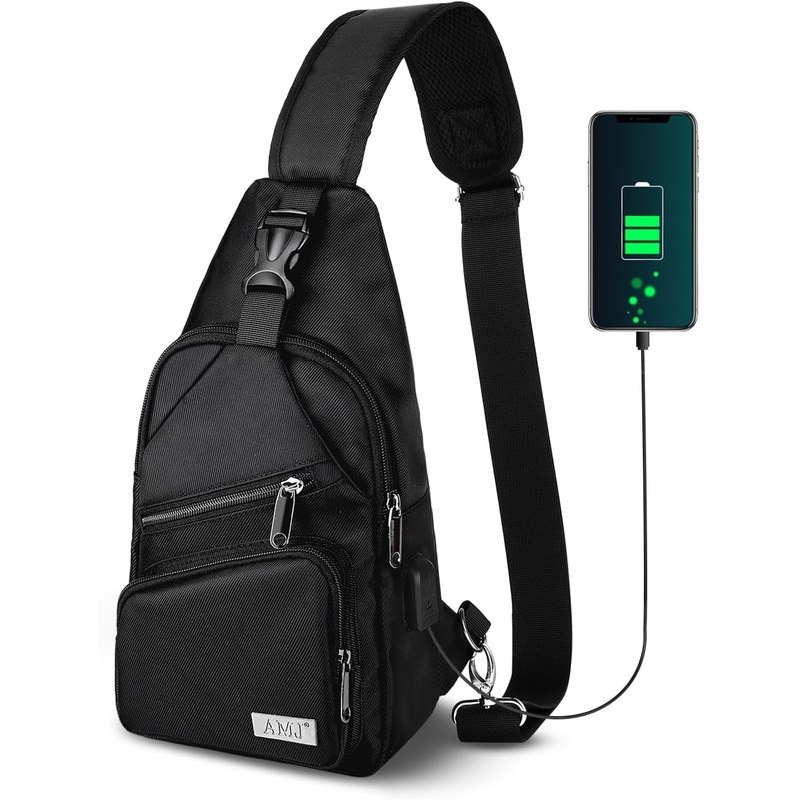 AMJ Crossbody Sling Bag Men Women, Casual Shoulder Backpack, Chest Daypack Satchel for Hiking Travel