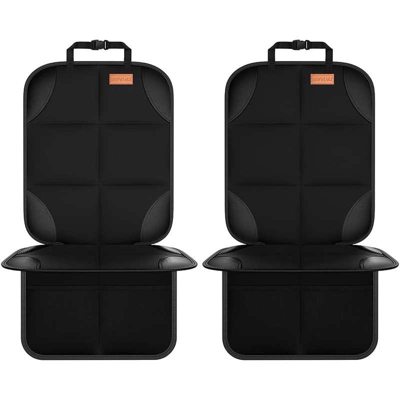Car Seat Protector, 2Pack Seat Protector Protect Child Seats with Thickest Padding and Non-Slip Backing Mesh Pockets for Baby and Pet,Sedan SUV Truck (Black)