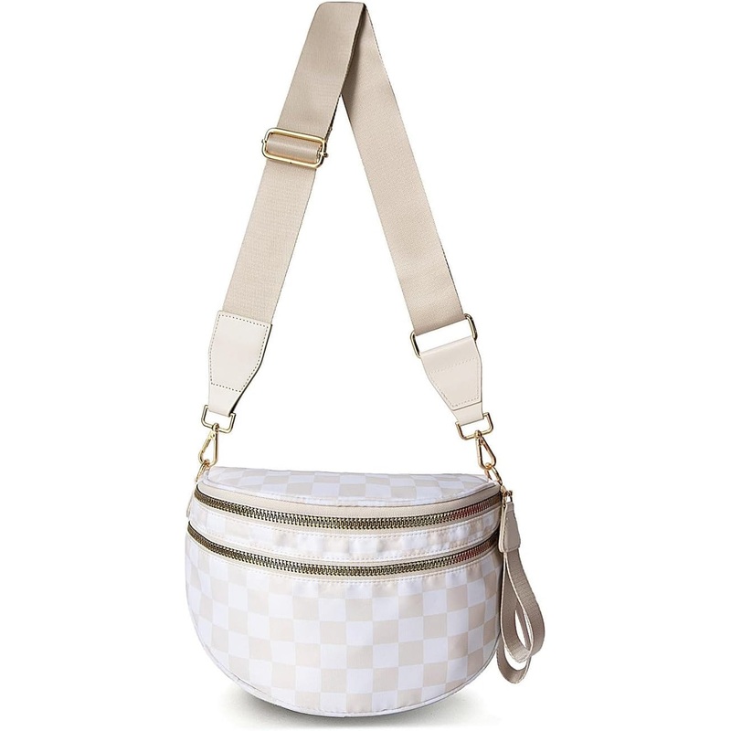 Checkered Crossbody Bum Bags for Women Nylon Checkered Purse Checkerboard Fanny Pack