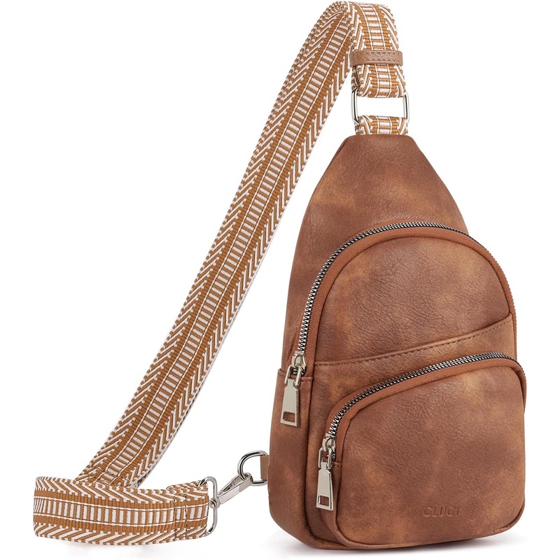 CLUCI Small Sling Bag for Women, Vegan Leather Fanny Pack Crossbody Bags for Women, Chest Bag with Guitar Strap
