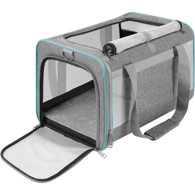 Collapsible Cat Dog Carrier with 5-Sided Mesh Ventilation for Up to 20lbs