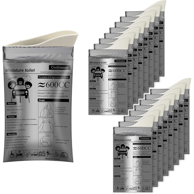Coolrunner Disposable Urine Bags,8/12/20/24/50Pack Camping Pee Bags, Disposable Urinals Vomit Bags for Travel Urinal Toilet Traffic Jam Emergency Portable Toilet Bee Bag for Men Women Kids