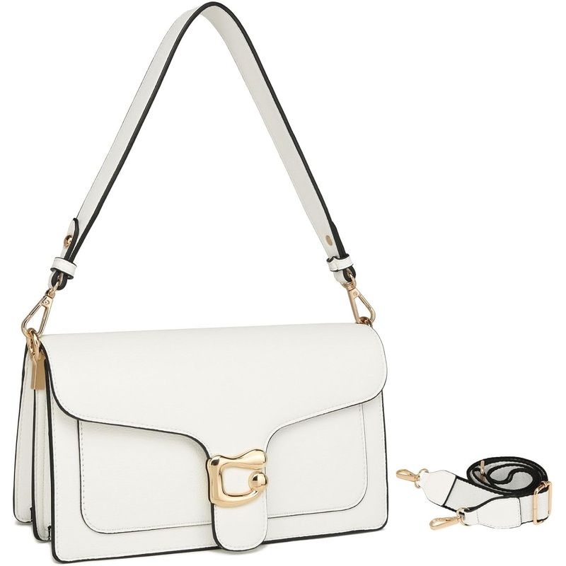 Crossbody Bags with 2 Straps for Women, Small Leather Shoulder Bag Evening Clutch, White