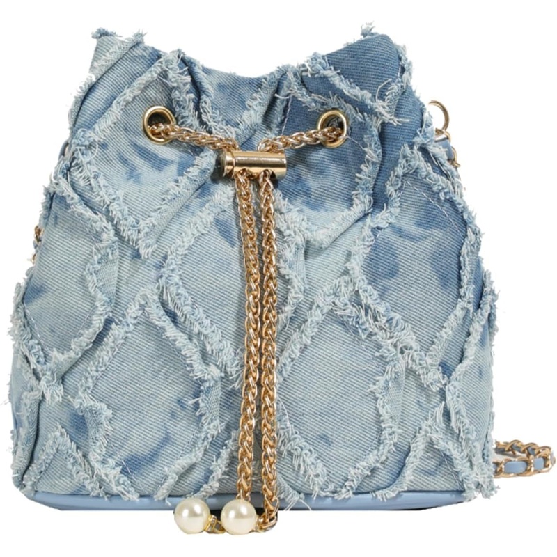 Denim Bucket Bag, Jean Purses for Women Denim Crossbody Bags Hobo Bag Drawstring Handbag