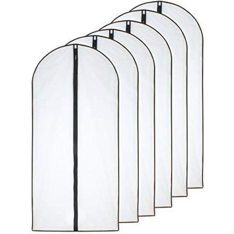 Garment Bag (Set of 6) Plastic Garment Bags with Zipper Hanging Clothes Cover Dress Bag for Suits, Coats Closet (24'' X 40'', Black)