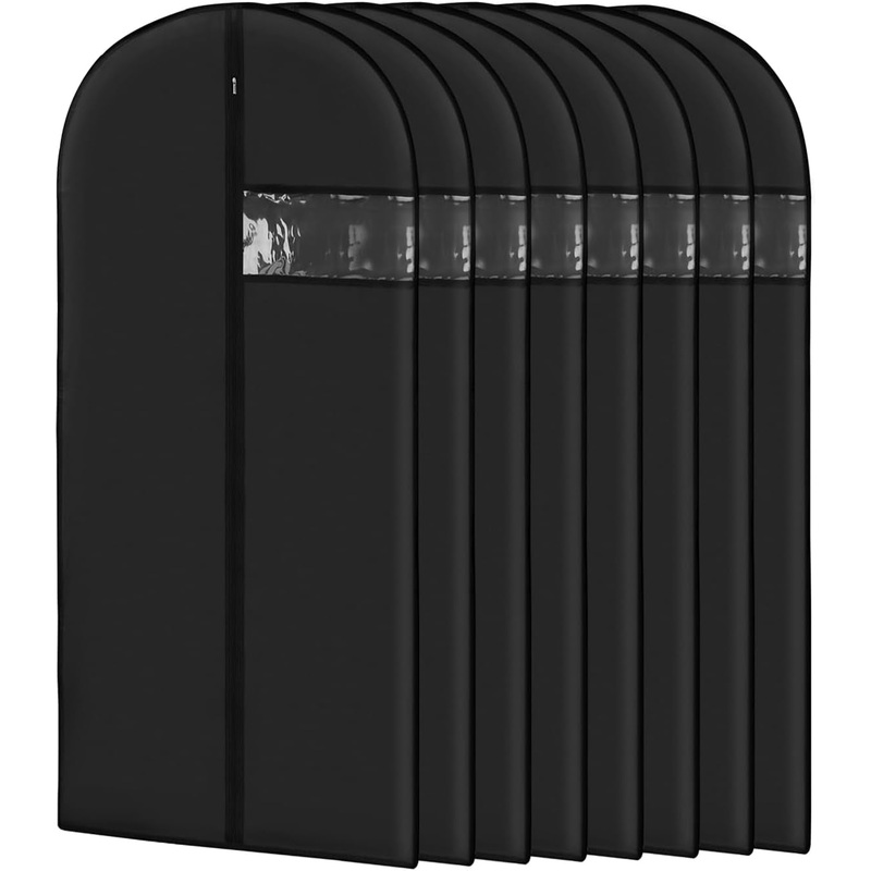 Garment Bags for Hanging Clothes (8 Packs?43 Inches) Washable Black Suit Bags for Closet Storage and Travel with Clear Window