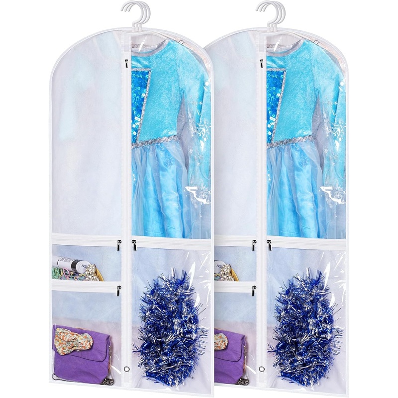 Kimbora Costume Dance Garment Bag with 3 Clear Zipper Pockets for Suits Dress Cover, Travel & Competitions Protector, Set of 2