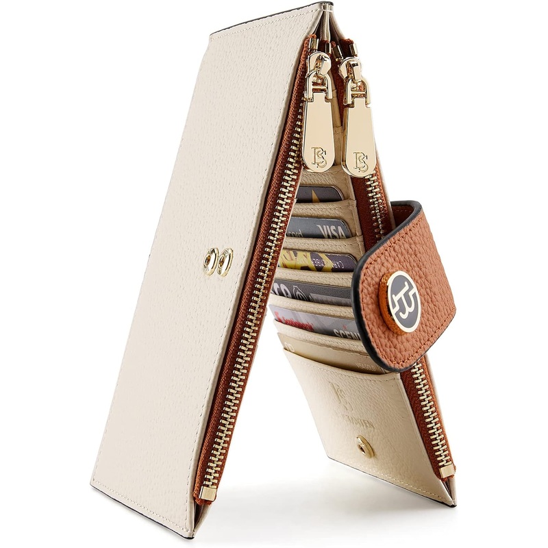 Leather Bifold Wallets for Women, Double Zipper Pocket Credit Card Holder
