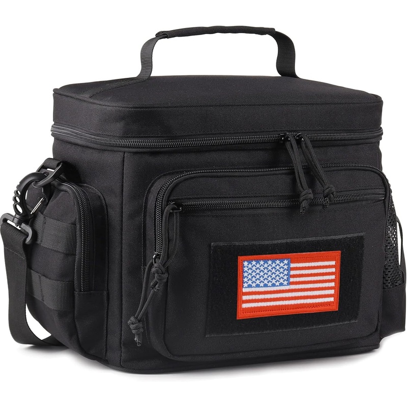 Lunch Box for Men, Tactical Lunch Bag MOLLE Webbing Leakproof Insulated Large Lunch Cooler Women Adult Meal with Adjustable Shoulder Strap Durable Lunch Pail(Black)
