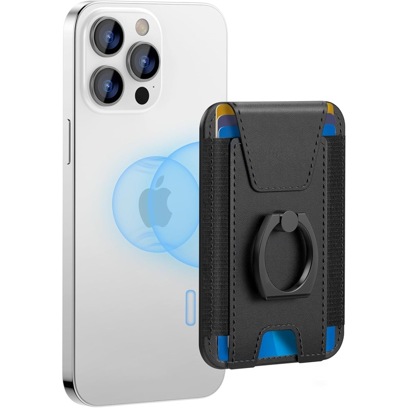 Magsafe Wallet with Grip & Pravcy Flap Compatible Iphone Series - Black