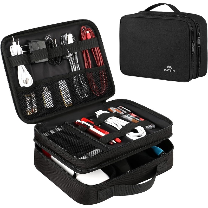 MATEIN Electronics Organizer Travel Case, Water Resistant Cable Organizer Bag for Travel Essentials, Gifts for Men, Storage Bag as Accessories for Phone, Cord, Tablet, Black