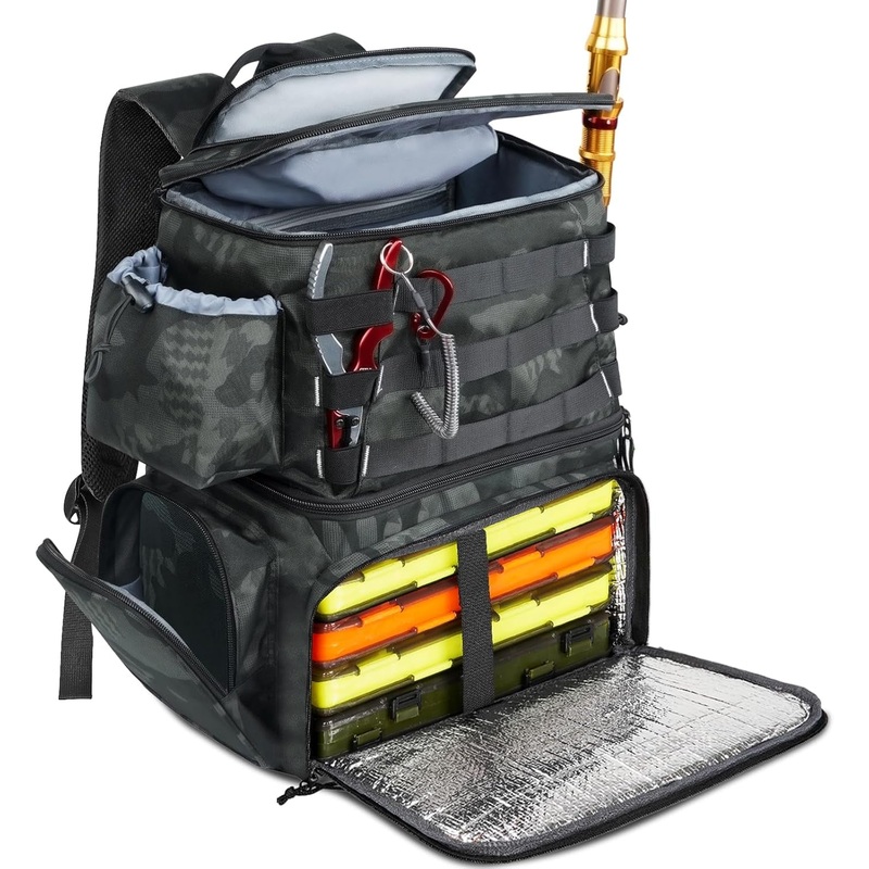 MATEIN Fishing Backpack, Water Resistant Fishing Tackle Box Bag with Rod Holders & Cooler, Gear Gifts for Men