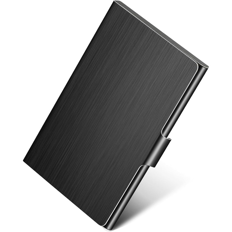 Maxgear Metal Business Card Holder for Men & Women, Professional Stainless Steel Card Case for Business Cards, Slim Purse Name Card Holders with Interior Lining, Buckle Style Shut, Black
