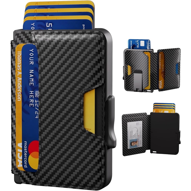Mens Pop Up Aluminum Wallet with Money Clip and ID Window