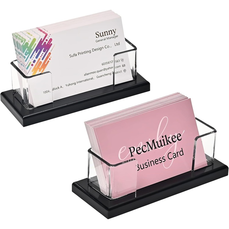 Pecmuikee Business Card Holder for DeskAcrylic Business Card Display Stand,Multiple Business Card Holders for Office, Exhibition, Home, Restaurant 1Slot 2 Pcs