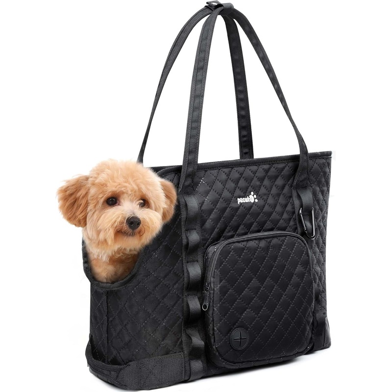 Pecute Dog Purse Carrier, Dog Carrier with Pockets for Small Dogs, Fits Dogs 5.5 Lbs to 11 Lbs, Lightweight Dog and Puppies Tote Bag Carrier, Outing, Travel, Vet, Black