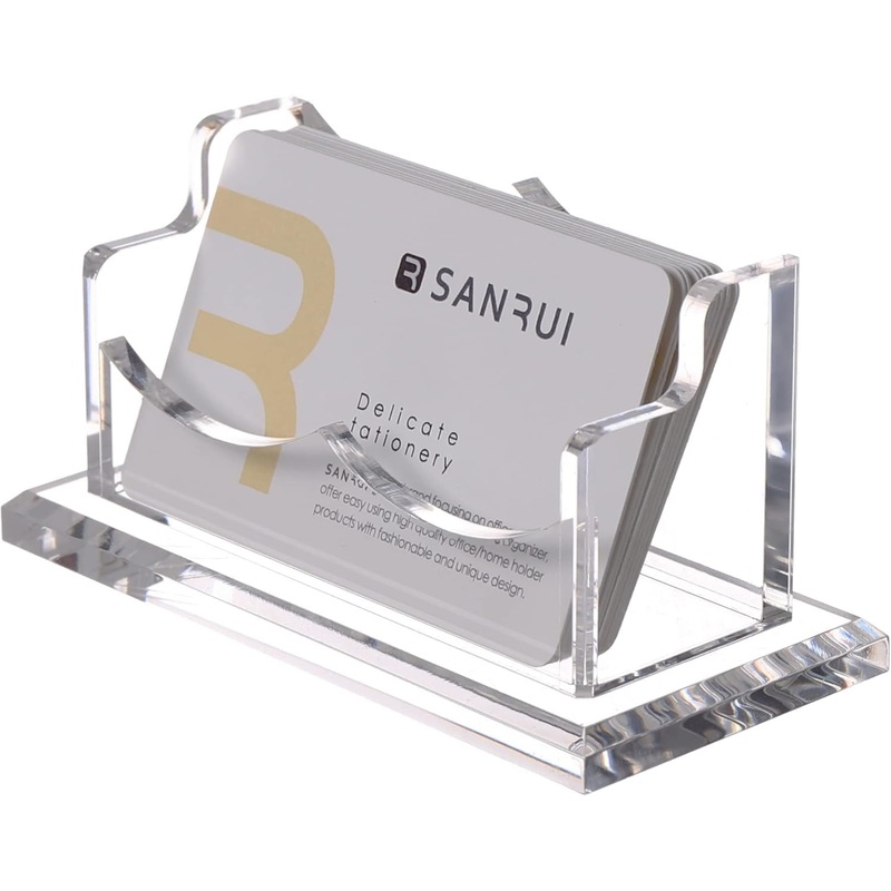 SANRUI Clear Horizontal Business Card Holder Stand for Desk, Acrylic Desktop Display Name Cards Holders Organizer Storage Rack,For Exhibition, Home , Office ,1 Tier 1 Pocket , 60 Card Capacity