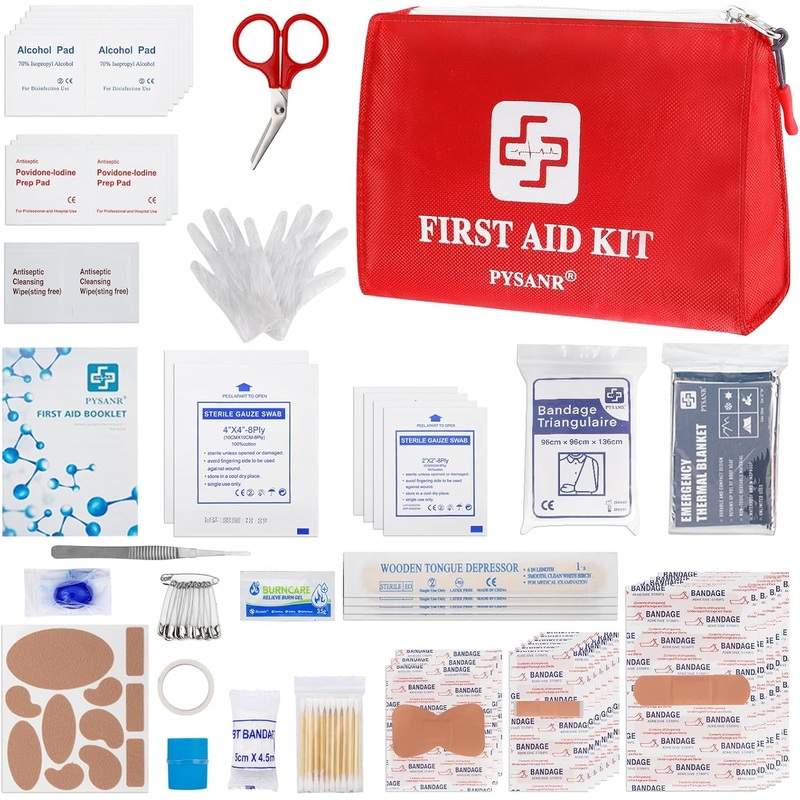 Small First Aid Kit, 150 Piece with Foil Blanket, Scissors First Aid Bag for Emergency, Home, Camping, Travel, Sports, Office, Outdoor, Car, School