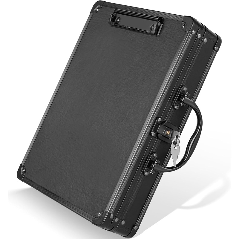 Sooez Key Lock Clipboard Storage Box, Heavy Duty Clipboard with Storage, Aluminum Locking Briefcase with Handle, Combination Lock Box Maximum Security, Large Capacity for 400 Sheets & Tablet, Black