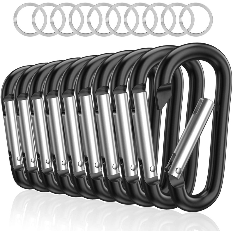 Sprookber 3" Aluminum Carabiner D Ring, Caribeener Clips, Spring Snap Hook for Keychain Clip, Set of 10