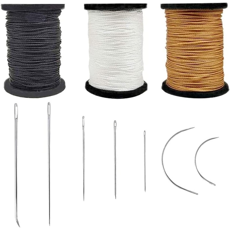 Topus Extra Strong Upholstery Repair Sewing Thread Kit and Heavy Duty Household Hand Needles, Including 7 Styles of Leather Canvas Sewing Needles and 3 Rolls Nylon Thread (70 Yard per Roll), 3 Colors