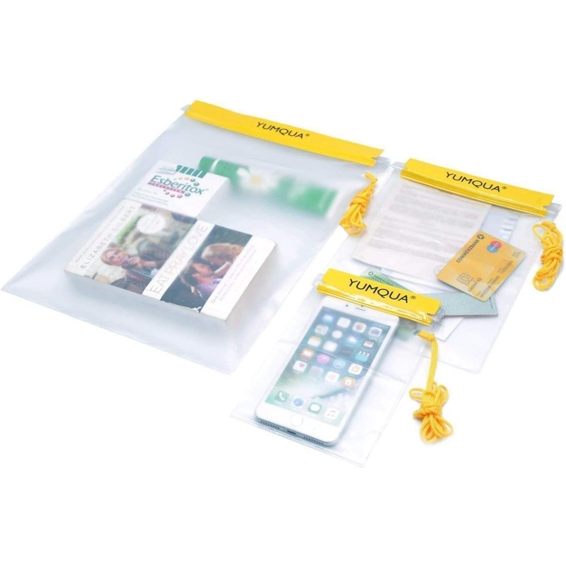Triple Sealed Waterproof Dry Bags with Zipper & Magic Tape Closure for Valuables, Clear, 3-Pack
