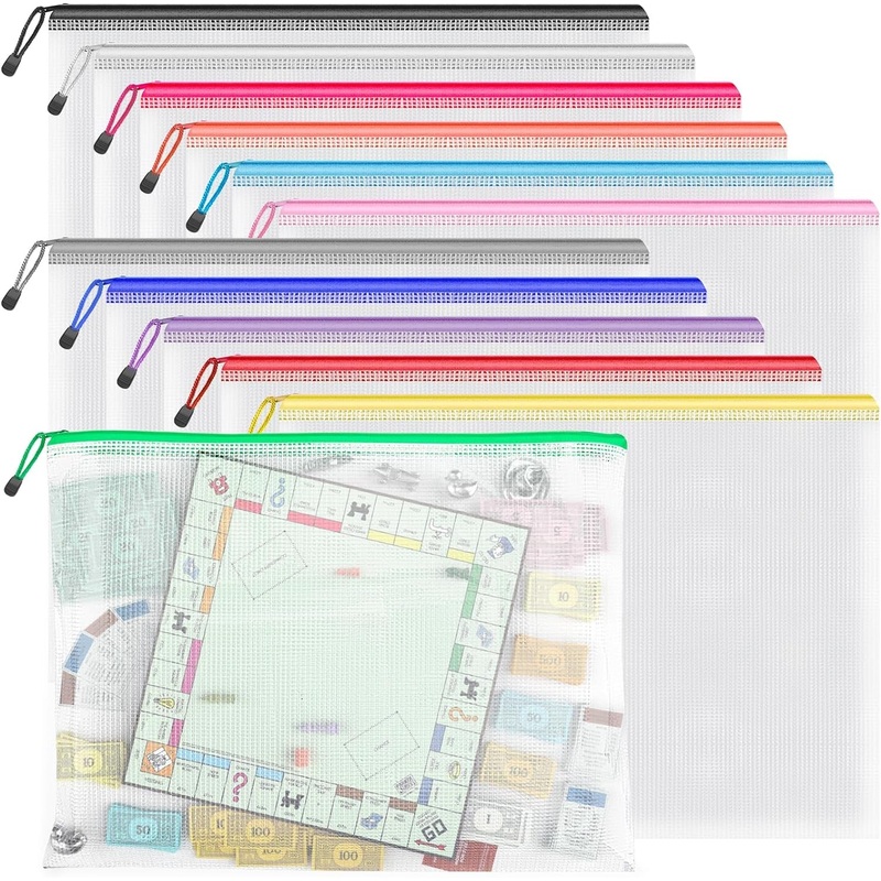 Umriox Zipper Pouch, 16.9X12.4 in (12 Colors, 12 Packs), Extra Large Zipper Bags, Waterproof Zipper Pouches for Office Supplies, Puzzles, Board Game Storage & Cross Stitch Projects