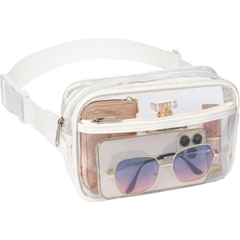 Veckle Clear Fanny Pack Stadium Approved - Clear Bag for Stadium Events Large Belt Bag for Women Transparent Waist Bag Crossbody with Adjustable Strap for Sports Concerts, White