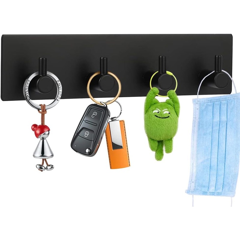 Wall Decorative Self-Adhesive Key Holder with 4 Hooks for Entryway, Kitchen & Bathroom