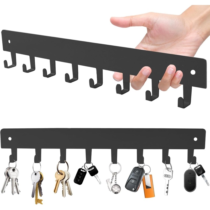Wall Key Holder with 8 Hooks, 2 Pack, Grey