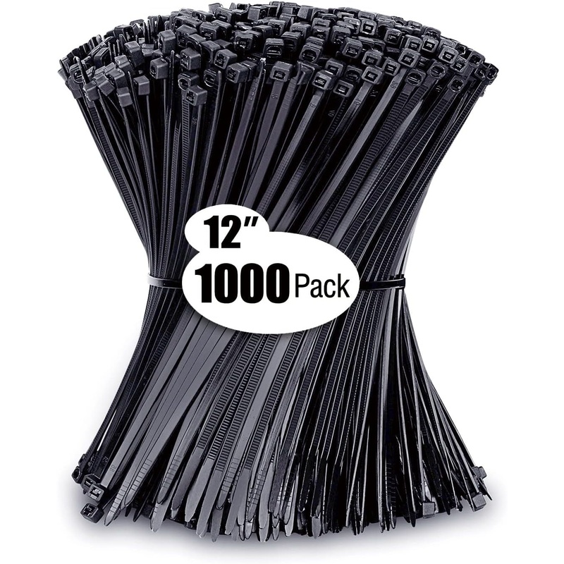 Zip Ties 12 Inch (1000 Pack), Black, 50Lbs Tensile Strength, UV Resistant Cable Ties for Indoor and Outdoor by Karoka