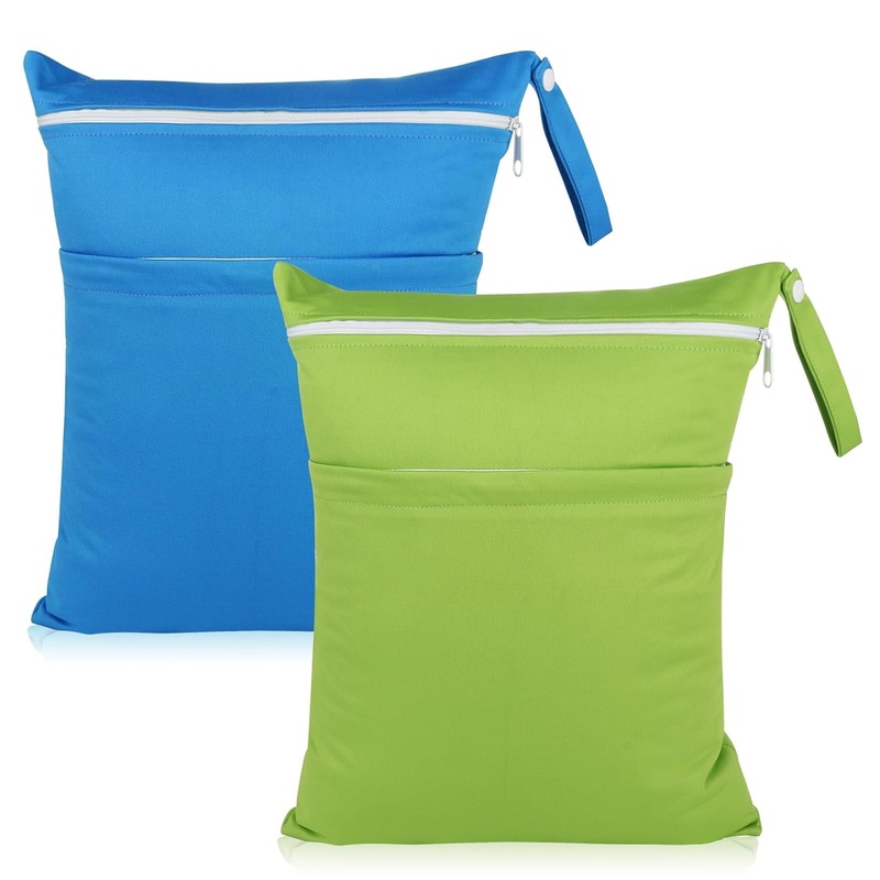 2 Pack Double-Zip Baby Diaper Bags with Handle, Waterproof Wet Dry Bags for Sports Gym & Travel