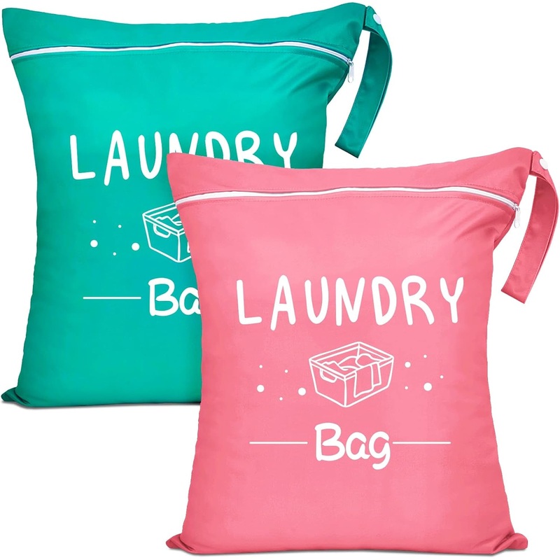 2-Pack Travel Laundry Bag with Zip & Handle, Waterproof Wet Dry Bag