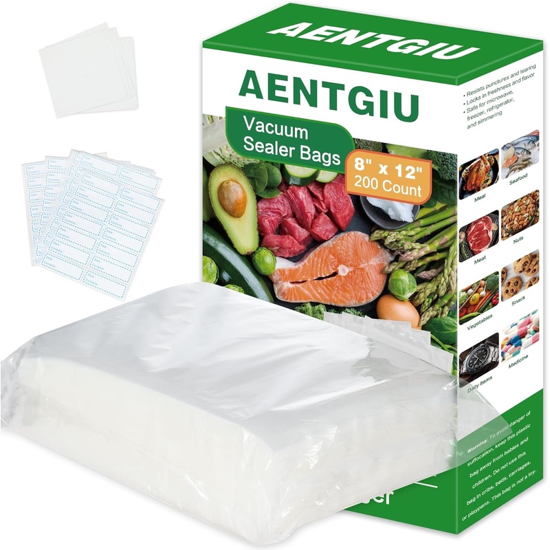200 Pack 8x12 Inch Food Vacuum Sealer Bags, BPA Free for Food Storage & Sous Vide