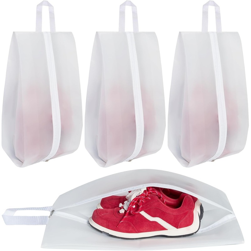 4 Pack Clear Shoe Bags with Zipper & Handle for Travel & Storage