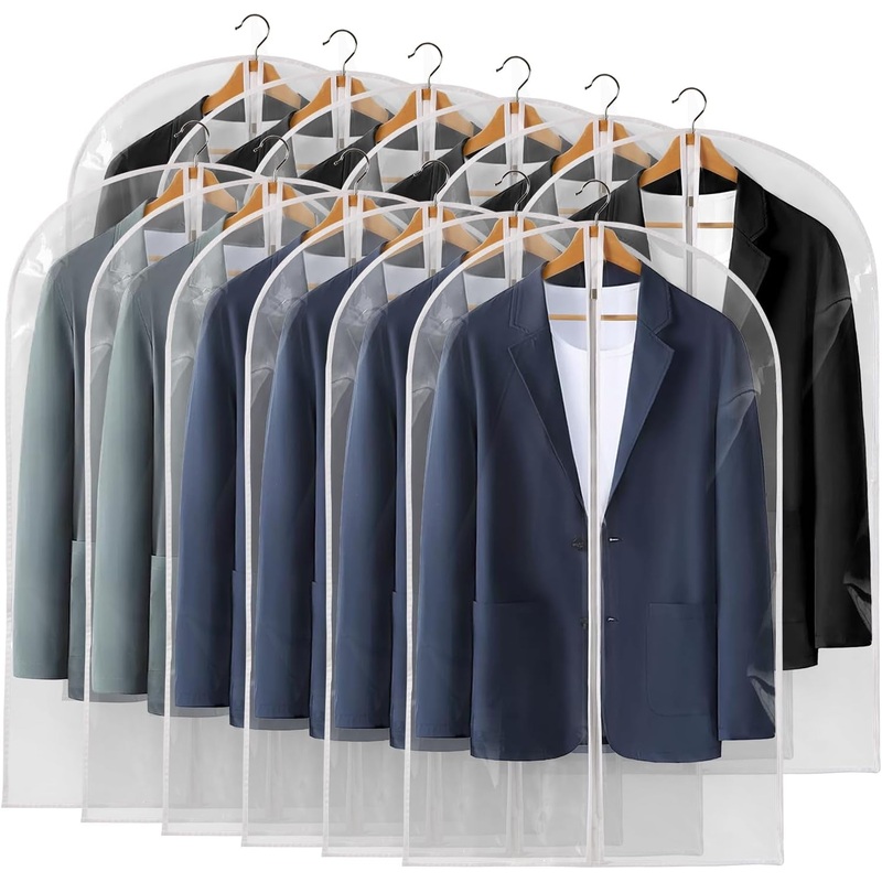 40" All Clear Garment Bags with Zipper, Waterproof Plastic Suit Bags 12 Pack