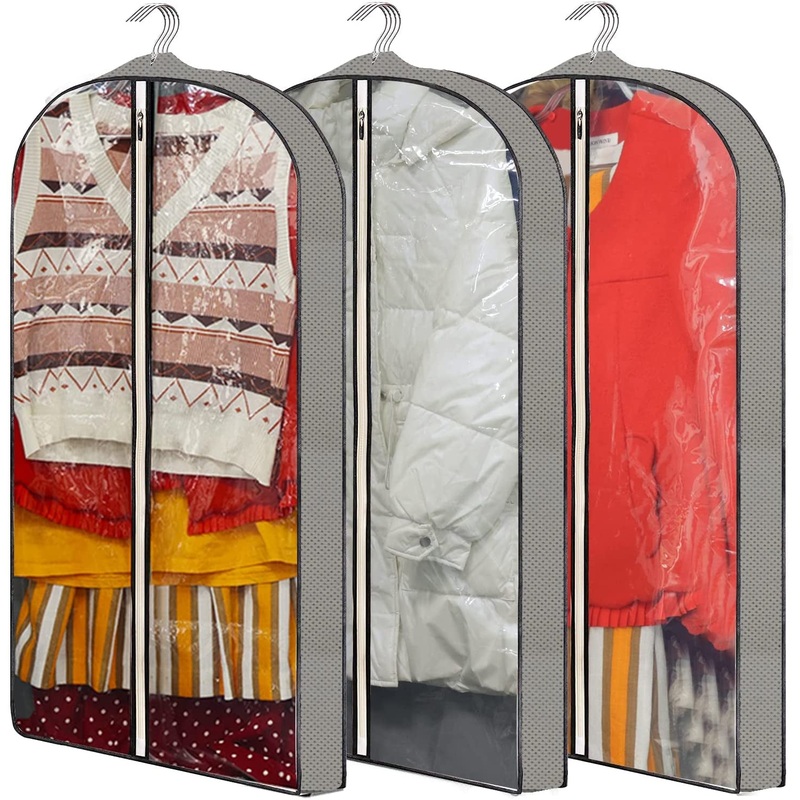 40" Clear Garment Bags with 4" Gussetes and Zipper, 3 Pack