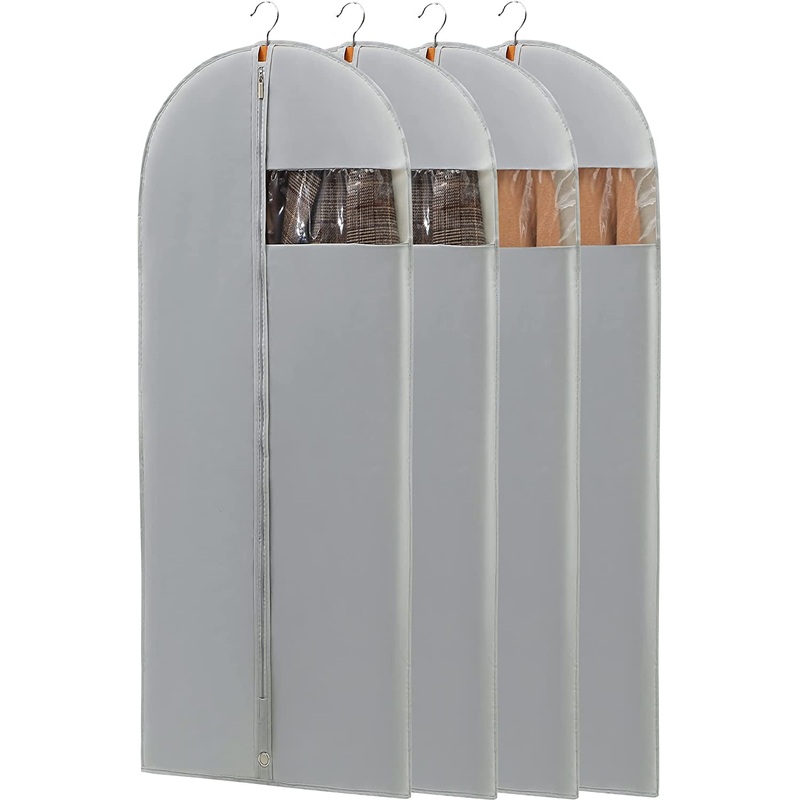 65" Foldable Long Dress Bags with Clear Window and Zipper, 4 Pack Gray