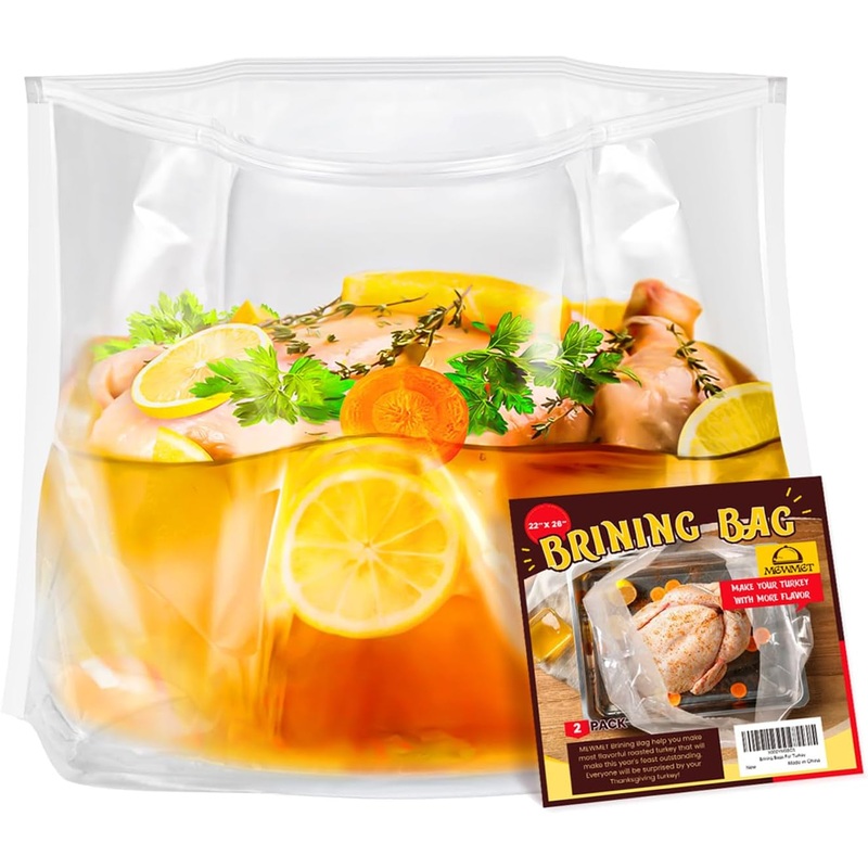 Double Zipper Thicker Brining Bags for up to 35lb with 2 Cotton Strings, Food-Grade Material, 3 Pack