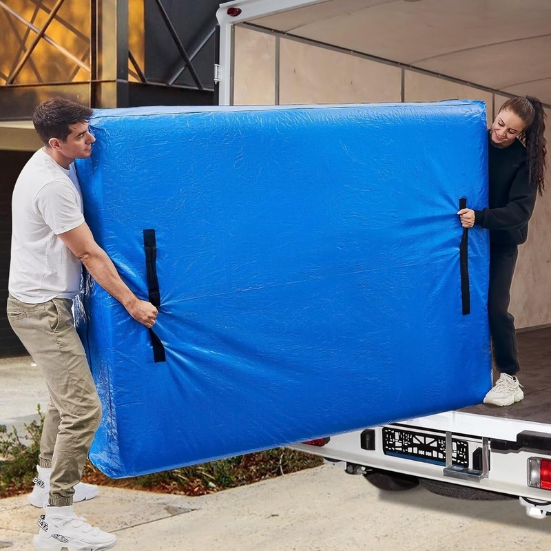 Extra Thick Waterproof Mattress Moving Bags with 8 Heavy-Duty Handles and Zipper, Blue