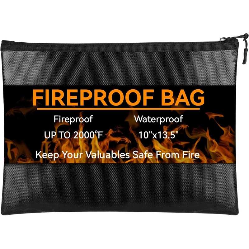 Fireproof Document Bag with Zipper, Valuables Waterproof Storage Organizer