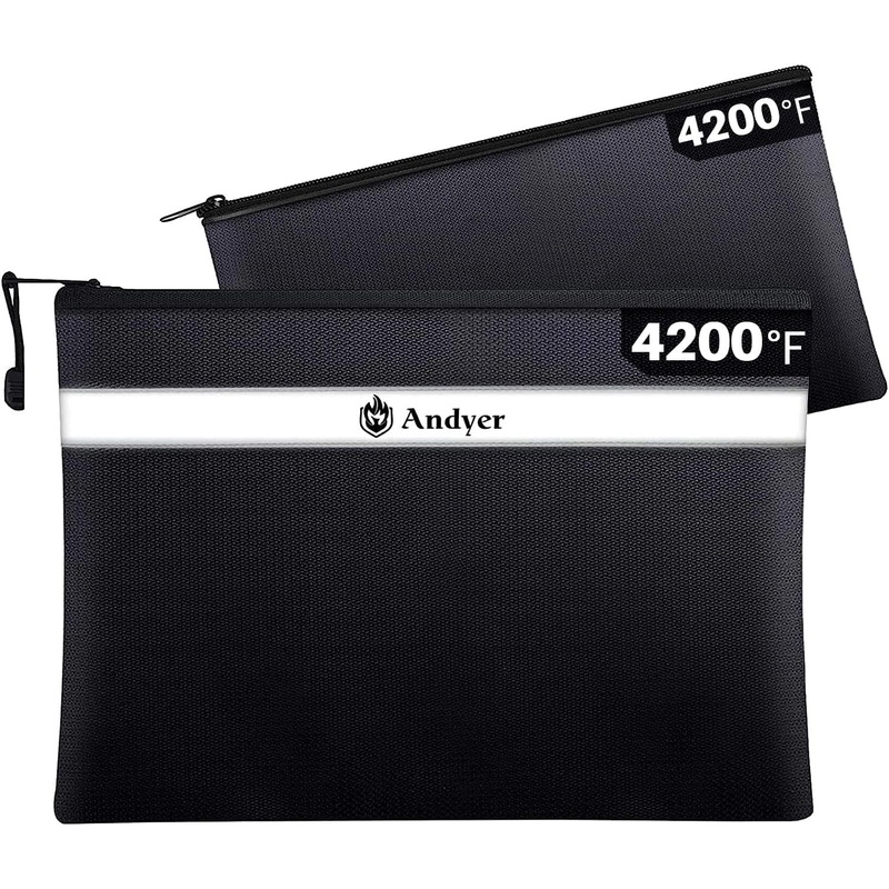 Fireproof Waterproof Document Bag with Zipper, 4200F Valuables Organizer, 2 Pack