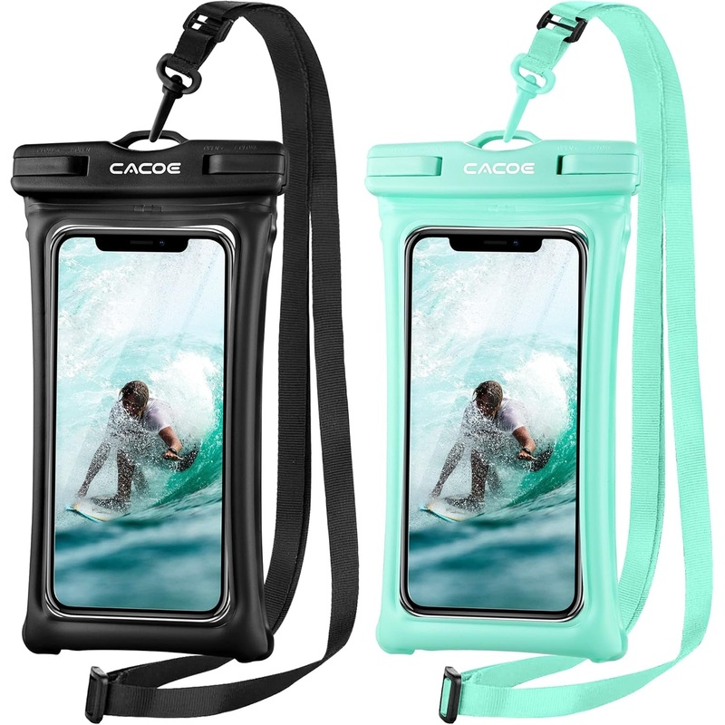 Floatable IPX8 Waterproof Phone Pouch with Adjustable Lanyard, Up to 7.0", 2 Pack, Universal