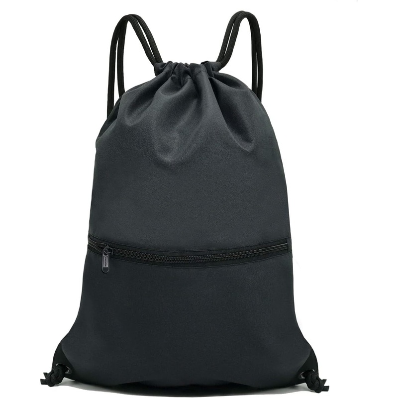 Foldable Drawstring Backpack Bag with Zipper Pocket Lightweight Sport Gym Bag