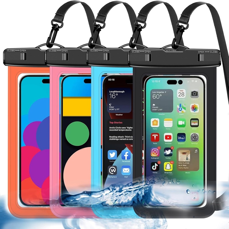 IP68-Rated Universal Waterproof Phone Pouch with Lanyard & Touch Sensitivity for Up to 8.3 Inch, 4 Pack