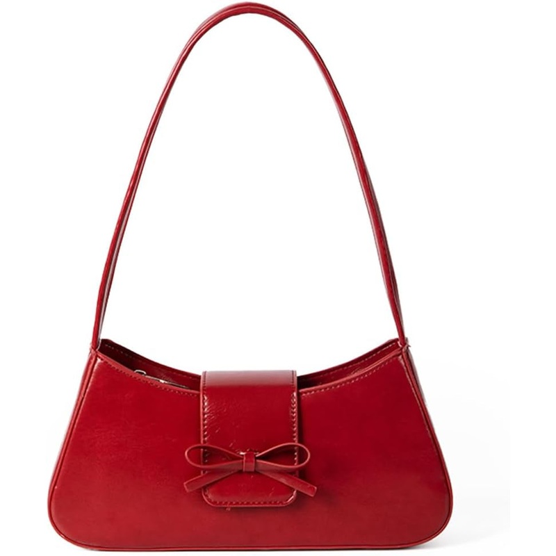 Leather Shoulder Bag for Women with The Zipper & Magnetic Closure, Bow Hobo Handbag