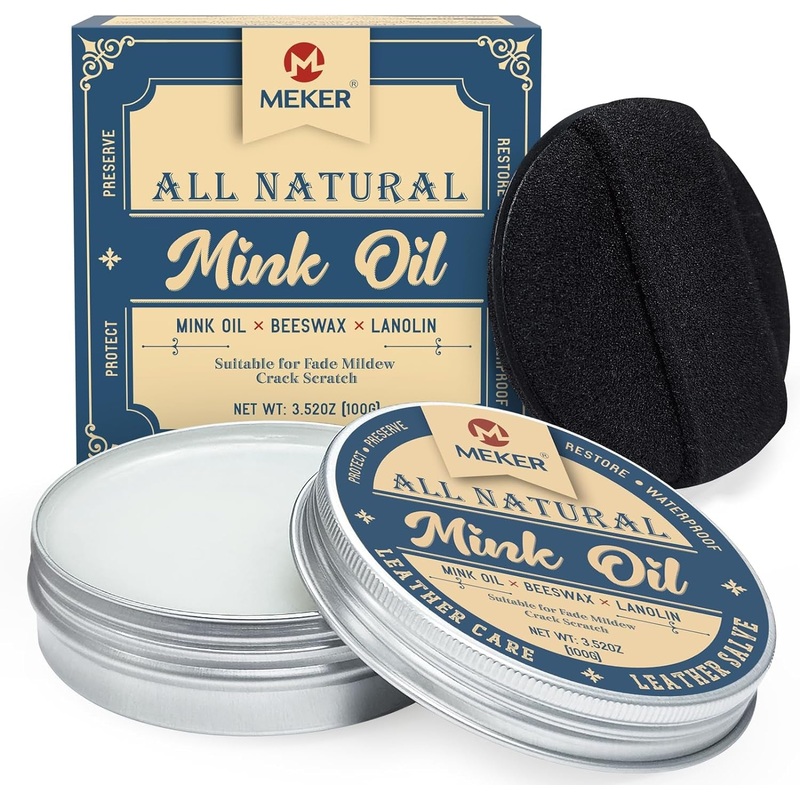 Mink Oil for Leather Goods, All-Natural Leather Conditioner with Sponge, 3.52oz