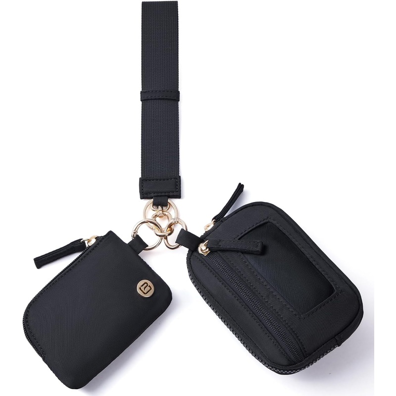 Nylon Wristlet Keychain Wallets with Coin Pouch & ID Window