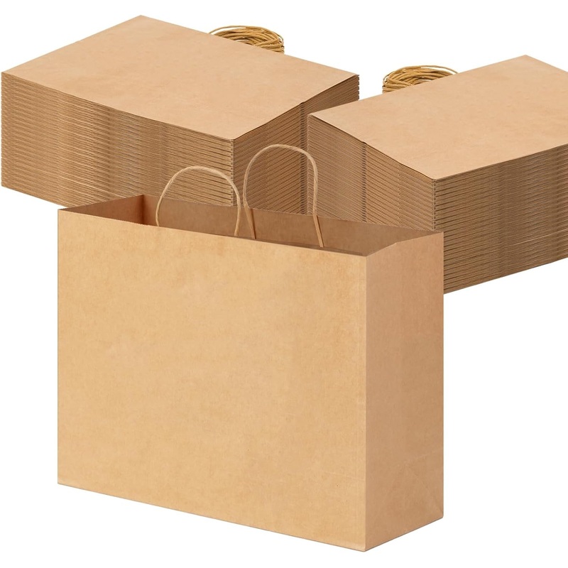 OUTUXED 110Pcs 16X6X12 Inch Brown Paper Bags with Handles, Kraft Large Paper Gift Bags Bulk for Small Business, Merchandise, Gifts, Shopping, Grocery