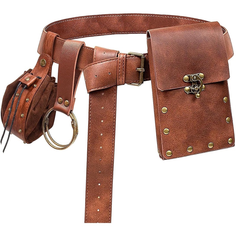 Renaissance Leather Belt Bag & Coin Purse Set, Medieval Costume Accessories, Brown